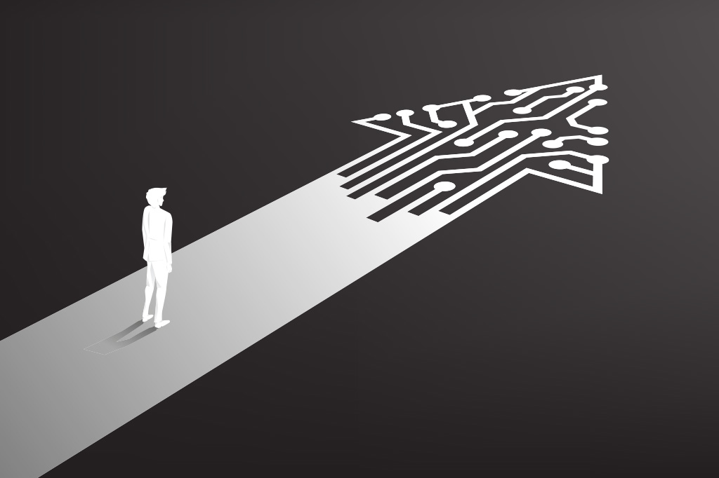 Selbstanalyse für die Bewerbung - Person steht vor Labyrinthartigem Pfeil