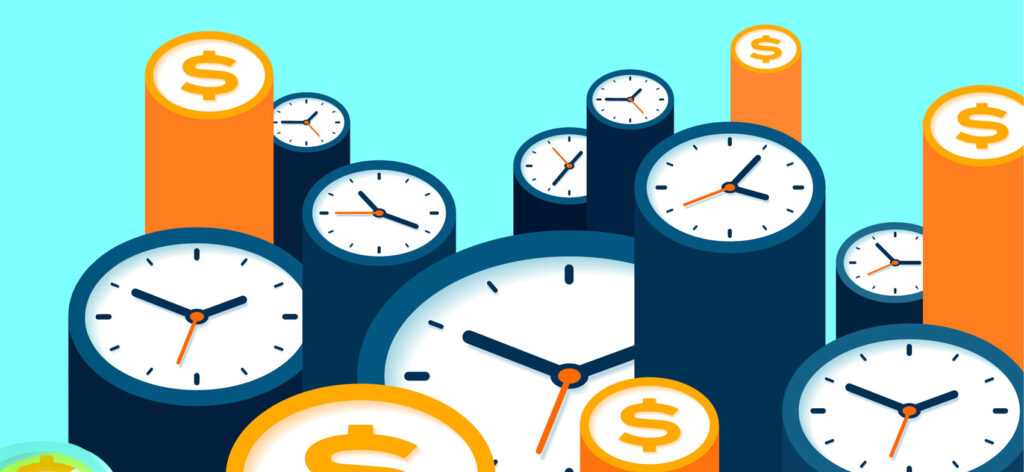 Deutschlandstipendium - Zeichung mit Uhren und Münzen