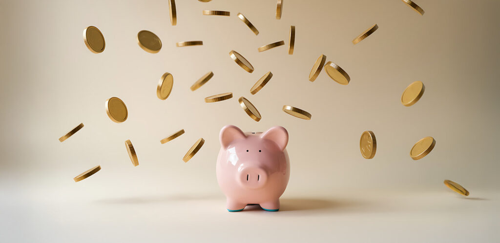 Goldregen auf Sparschwein - Symbolbild