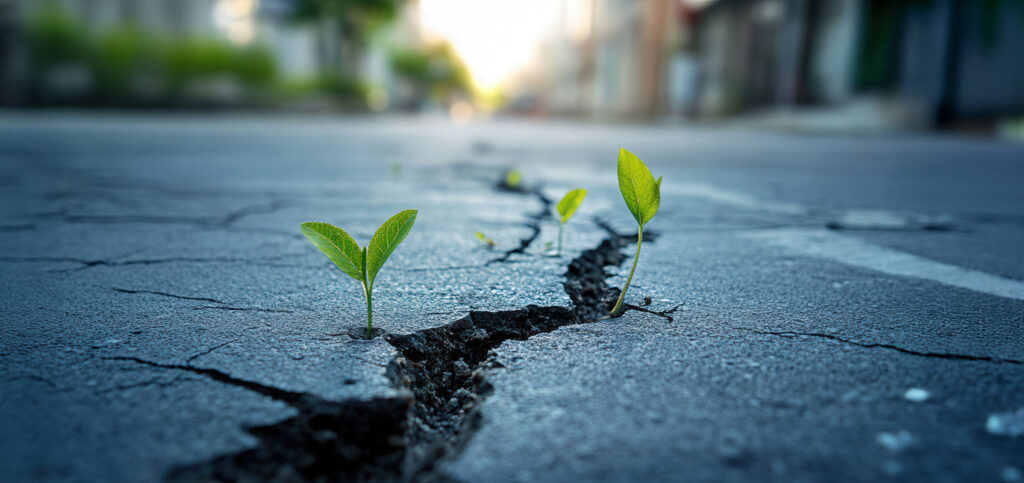 Stressresilienz - Pflanze wächst durch Asphalt